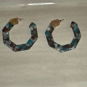 Purple, blue white and green matte octagon earrings